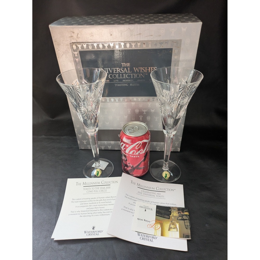 2 Waterford Crystal Toasting Flutes Millennium Collection Universal Wishes Box